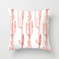 Pink watercolor cactus print on a white square throw pillow cover in Nordic minimalist style - Watercolor Cactus (DRD163-17) / 18x18 Inch
