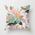 Detail of floral print on square cushion cover featuring pastel pink and blue flowers - Modern Illustration Style Colored Floral (DRD175-17)