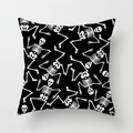 Halloween decorative pillowcase with white dancing skeleton print on black fabric - Dancing Skeleton Style (DRD197-18)