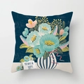 Detailed view of hand-painted floral cushion cover with You Make Me Happy text tag - Deep Blue Striped Vase Floral Pattern (DRD175-13)