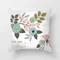 Detail of floral throw pillow cover featuring hand-painted blue flowers and pink berries - Blue Floral and Pink Berries (DRD175-12)