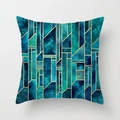 Dettaglio della federa per cuscino con motivi geometrici in verde e sottili linee dorate - Stile Geometria Marmo Artistico Teal (DRD386-3)