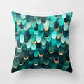 Detail view of peach skin pillowcase featuring green scales and golden moon accents - Teal Gold Foil Overlapping Scales Style (DRD386-5)