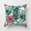 Tropical peach skin pillowcase with pineapple, red hibiscus flowers and palm leaves print - 18x18 Inch / Pineapple Hibiscus (DRD311-10)