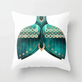 Detailed pattern of teal and bronze mermaid scales on square peach skin pillowcase - Gorgeous Peacock Green Mermaid Scales Style (DRD386-14)
