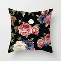 Peach skin pillowcase with floral peony print on a black background for sofa decor - 18x18 Inch / Black Peony Rose (DRD311-12)