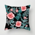 Peach skin pillowcase featuring vintage pink roses and eucalyptus on a black background - 18x18 Inch / Hand Painted Rose Eucalyptus (DRD311-13)