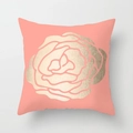 Coral pink geometric cushion cover featuring a metallic gold rose foil pattern - Gold Foiled Rose (DRD163-28) / 18x18 Inch
