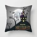 Halloween square pillowcase with silhouette castle bat and Trick or Treat orange text - Trick Or Treat Silhouette Style (DRD197-27)