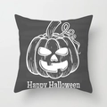 Halloween pumpkin lantern pillow case with Happy Halloween text on dark grey fabric - Hand Drawn Jack-o-lantern Style (DRD197-28)