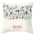 Christmas elk and snowflake pillowcase in cream with red reindeer and holiday greetings - Red and Green Christmas Greetings Combination Style (DRD198-17)