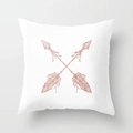 White square pillow case featuring pink geometric crossed arrow and feather design - Boho Crossed Arrows (DRD163-30) / 18x18 Inch
