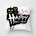 White Halloween pillow cover with pumpkin, bat, and castle print for sofa decor - Halloween Pumpkin Castle Style (DRD197-29)