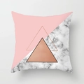 Pink marble geometric throw pillow cover with rose gold triangle and grey marble texture - Marble Geometric Patchwork (DRD163-32) / 18x18 Inch