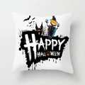 Halloween pillow cover featuring a pumpkin scarecrow, castle, and bats print on white - Pumpkin Scarecrow Style (DRD197-31)