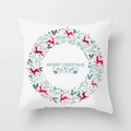 Christmas square pillowcase with red reindeer wreath and festive words on white dots - Christmas Wreath Style (TPR084-8)