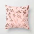 Pink decorative square cushion cover with rose gold foil cactus pattern for sofa decor - Pink Base Rose Gold Cactus (DRD163-33) / 18x18 Inch