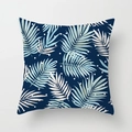 Square peach skin pillowcase featuring blue watercolor tropical palm leaves design - 18x18 Inch / Dark Blue Palm Leaf (DRD311-20)