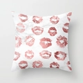 Pink marble cushion cover with rose gold glitter lip prints on white background - Marble Glitter Lip Print (DRD163-37) / 18x18 Inch