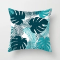 Square peach skin pillowcase featuring tropical teal monstera and palm leaf prints - 18x18 Inch / White Blue Green Monstera (DRD311-22)