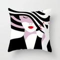 Square pillow cover with minimalist black and white fashion lady illustration design - Modern Lady Illustration (DRD334-8) / 18x18 Inch