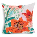 Modern abstract pillow cover with orange lily and pink floral oil painting texture - Impasto Artistic Lily Floral (YMD48-7) / 45x45cm