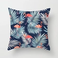 Pink flamingo and blue palm leaf print cushion cover on deep blue background fabric - 18x18 Inch / Flamingo Palm Leaf (DRD311-24)
