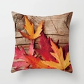 Macro detail of autumn maple leaf print on decorative pillowcase with rustic wood texture - Vintage Wood Grain Maple Leaf Style (DRD356-16)