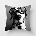 Modern square cushion cover featuring a black and white dalmatian with glasses print - Dalmatian with Glasses (DRD334-7) / 18x18 Inch