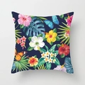 Navy blue tropical flower peach skin pillowcase with colorful hibiscus and butterflies - 18x18 Inch / Hibiscus Butterfly Bouquet (DRD311-31)