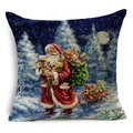 Leinen Kissenhülle mit Weihnachtsmann und Teddybären vor einem verschneiten Nachthintergrund - Weihnachtsmann Mit Teddybären (YMD07-4)
