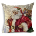 Leinen-Weihnachtskissenbezug mit handgezeichnetem Weihnachtsmann und Geschenksack Motiv - Weihnachtsmann Mit Sack (YMD07-3)