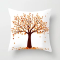 Close-up of white square pillowcase with autumn tree leaf print and fine stitching - Autumn Landscape Fallen Tree (DRD176-8) / Standard Size Without Core