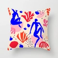 Artistic Matisse style throw pillow cover featuring blue silhouette and coral patterns - Blue Human Silhouette (DRD391-10)