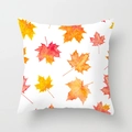 Detailed close-up of square pillowcase with red and gold watercolor autumn maple leaves - Watercolor Maple Leaf Red Yellow Orange Style (DRD356-15)
