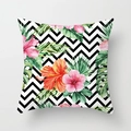 Peach skin decorative pillowcase with tropical flowers and black wave patterns - 18x18 Inch / Wave Texture Tropical Floral (DRD311-29)