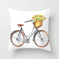 Square sunflower throw pillow cover with watercolor vintage bicycle and flower basket - Vintage Bicycle Flower Basket Design (DRD393-7)