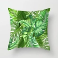Square peach skin pillowcase with green tropical palm and monstera leaf prints - 18x18 Inch / Green Tropical Leaf (DRD311-25)