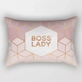 Rosa Pfirsichhaut Kissenbezug mit goldenen Geometrielinien und Boss Lady Aufdruck - BOSS LADY Rosa Geometrischer Stil (DRD220-13)