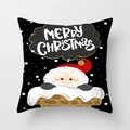 Christmas square pillowcase with Santa Claus and Merry Christmas text on black snowflake background - Santa on Chimney Style (DRD351-10)