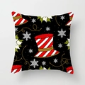 Detail of square Christmas pillowcase with black festive hat and snowflake patterns - Striped Hat Snowflake Style (DRD351-12)