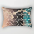 Moderner 3D Geometrischer Rechteckiger Kissenbezug mit Pfirsichhaut-Samt-Textur - Roségold Grau Blaugrün Verlauf Geometrischer Stil (DRD220-24)