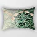 Pfirsichhaut Kissenbezug mit grünem Blattmuster und geometrischem Roségold Hexagon Netz - Grünes Blatt Verlauf Goldgitter Geometrischer Stil (DRD220-36)
