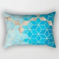 Moderner Kissenbezug mit geometrischen 3D-Blauwürfeln und goldenen Linien-Dekor - Blau Blaugrün Verlauf Goldlinie 3D Stil (DRD220-37)