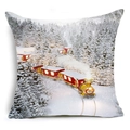 Funda de cojín navideña con tren de vapor rojo festivo en un bosque nevado de invierno - 45x45 cm / Estilo Tren de Vapor Rojo en Bosque Nevado (DRD358-3)
