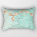 Minzgrüner Kissenbezug mit roségoldenen geometrischen Würfellinien Mustern - Minzgrün Roségold 3D Geometrischer Stil (DRD220-40)