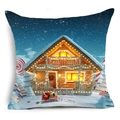 Funda de cojín cuadrada con diseño de cabaña nevada y estampados navideños cálidos - 45x45 cm / Estilo Cabaña de Noche Nevada con Bastones de Caramelo (DRD358-4)