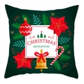 Dunkelgrüner quadratischer Kissenbezug mit festlichem Hundemotiv und Weihnachtsblumen - Weihnachtsblumen und Glocken Stil (DRD207-1)