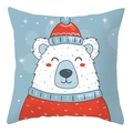 Cartoon Eisbär Kissenhülle mit roter Wintermütze und Schneeflocken für Weihnachtsdekor - Winter Eisbär Stil (DRD207-2)