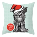 Christmas Yorkshire Terrier pillowcase with green diamond pattern and red Santa hat - 45x45cm / Yorkshire Terrier Holiday Style (DRD207-4)